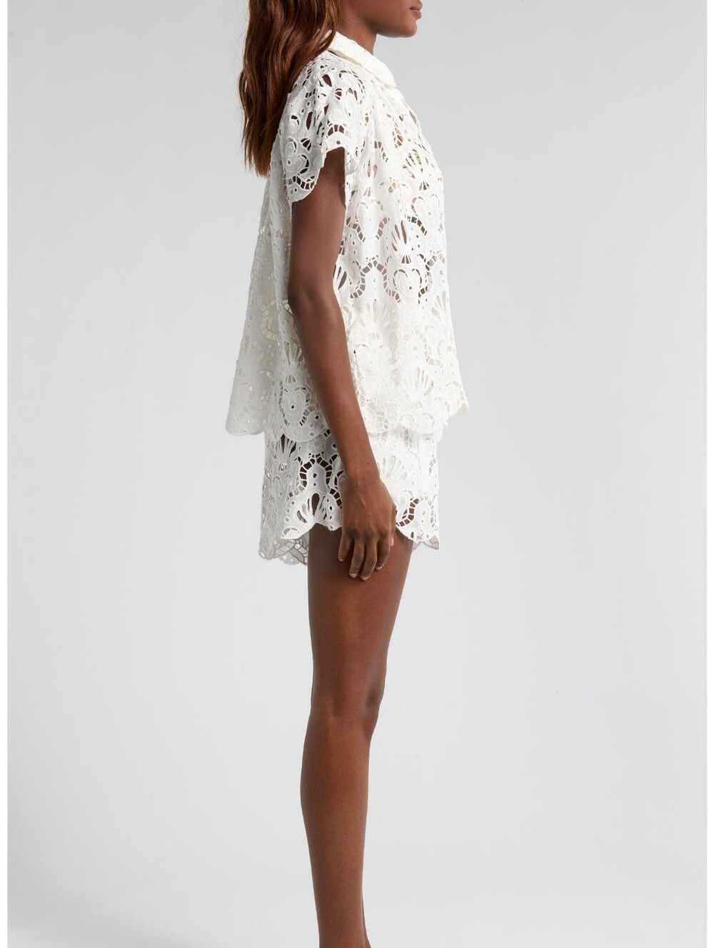 FARM Rio Seashell Embroidered Eyelet Cotton Button-Up Shirt - Picture 6 of 15